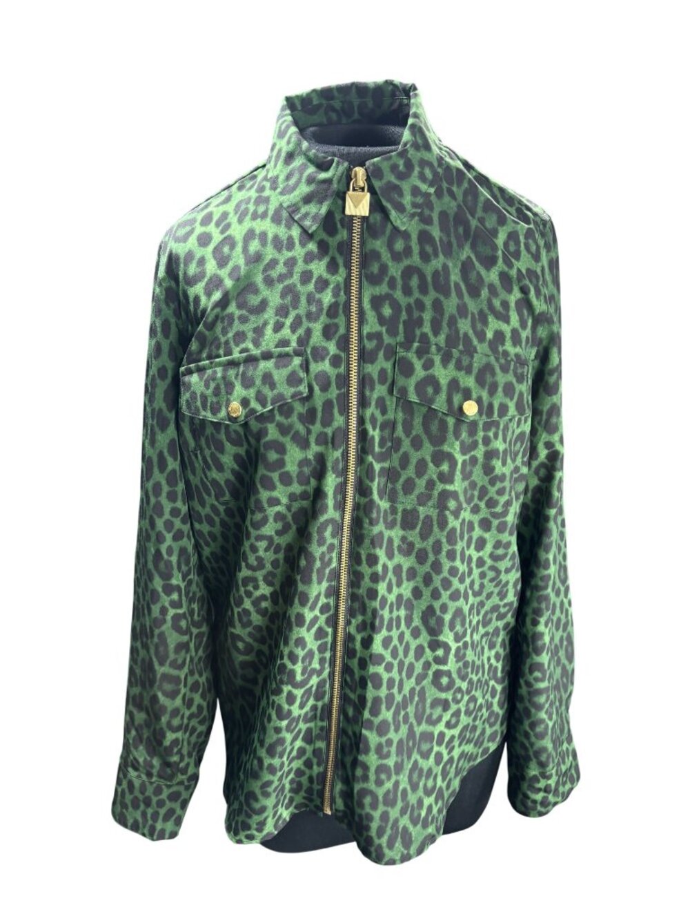 Michael Kors Womens Green & Black Leopard Print Zip-Up Jacket Size M